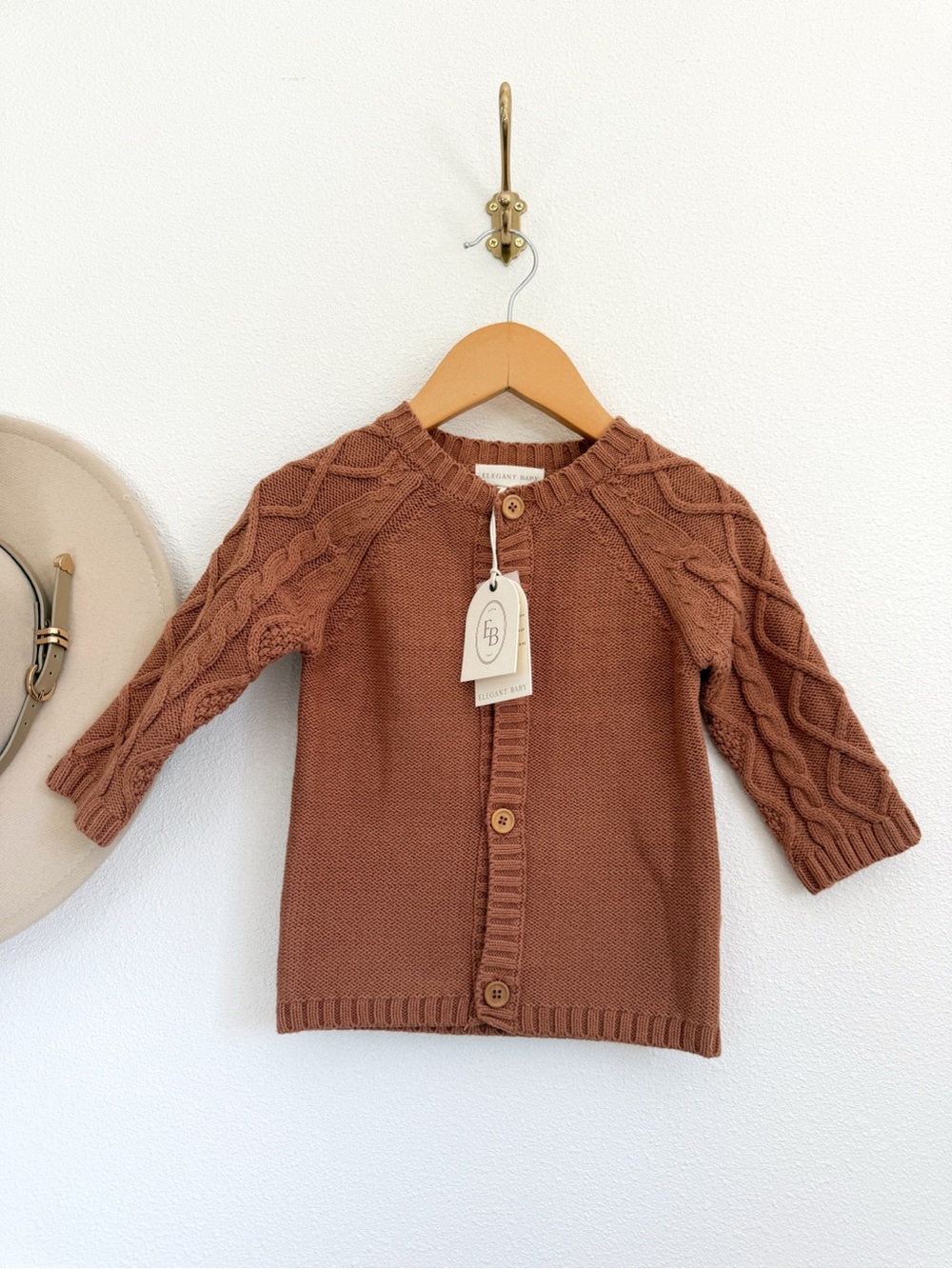 Elegant Baby Knit Cardigan in Warm Terracotta